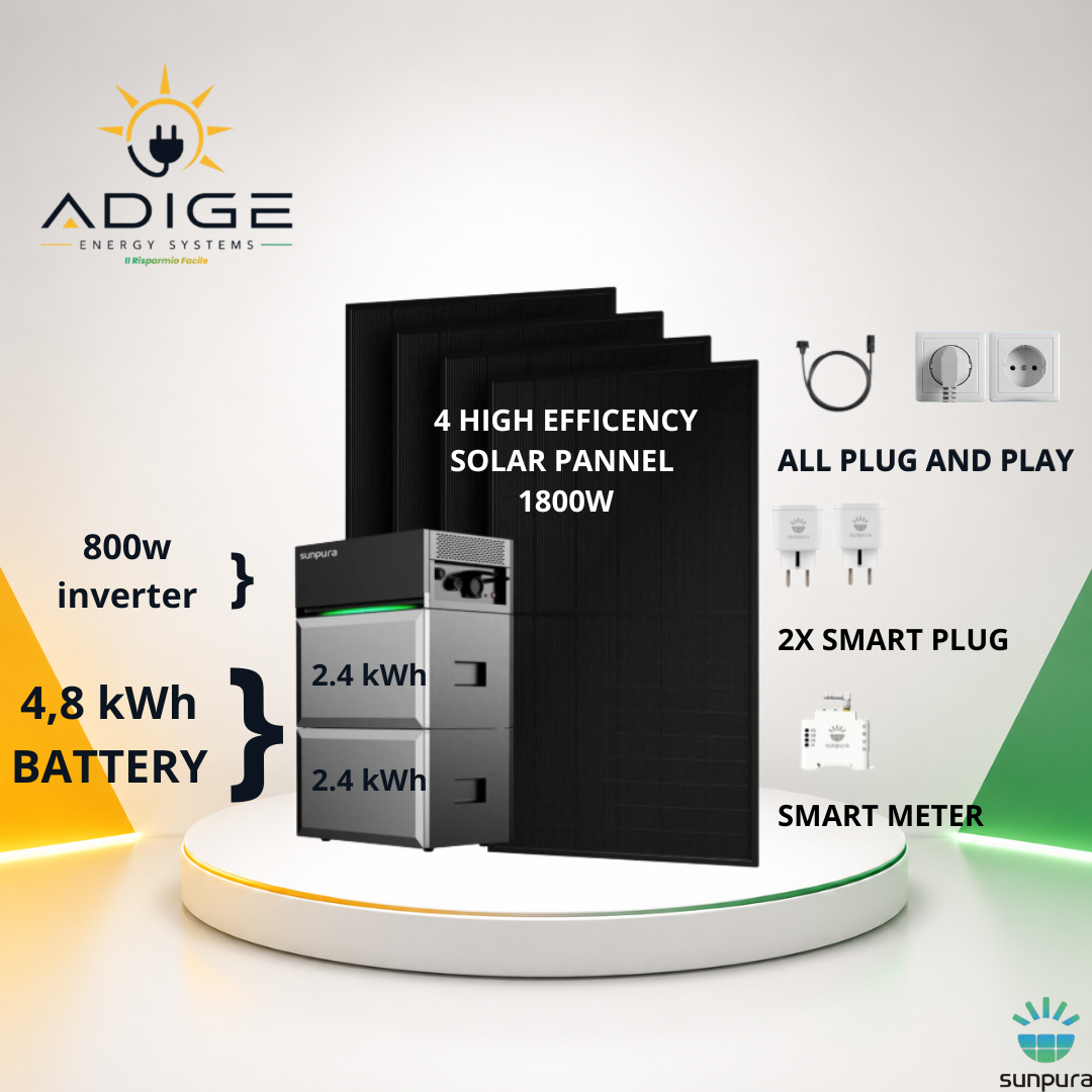KIT 4,8kWh di batteria + 4 pannelli 1800w + staffe apposite + smart meter + 2 prese intelligenti
